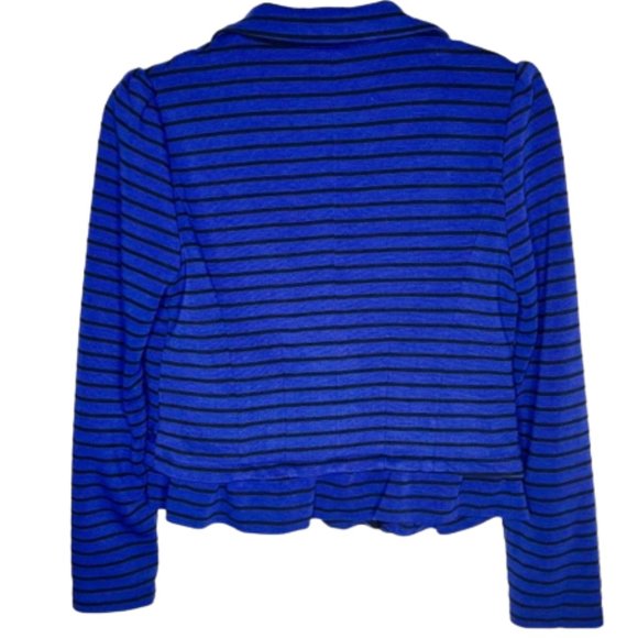 Anthropologie Cartonnier Royal Blue/Black Striped Ponte Ruffle Blazer - S - Picture 9 of 12